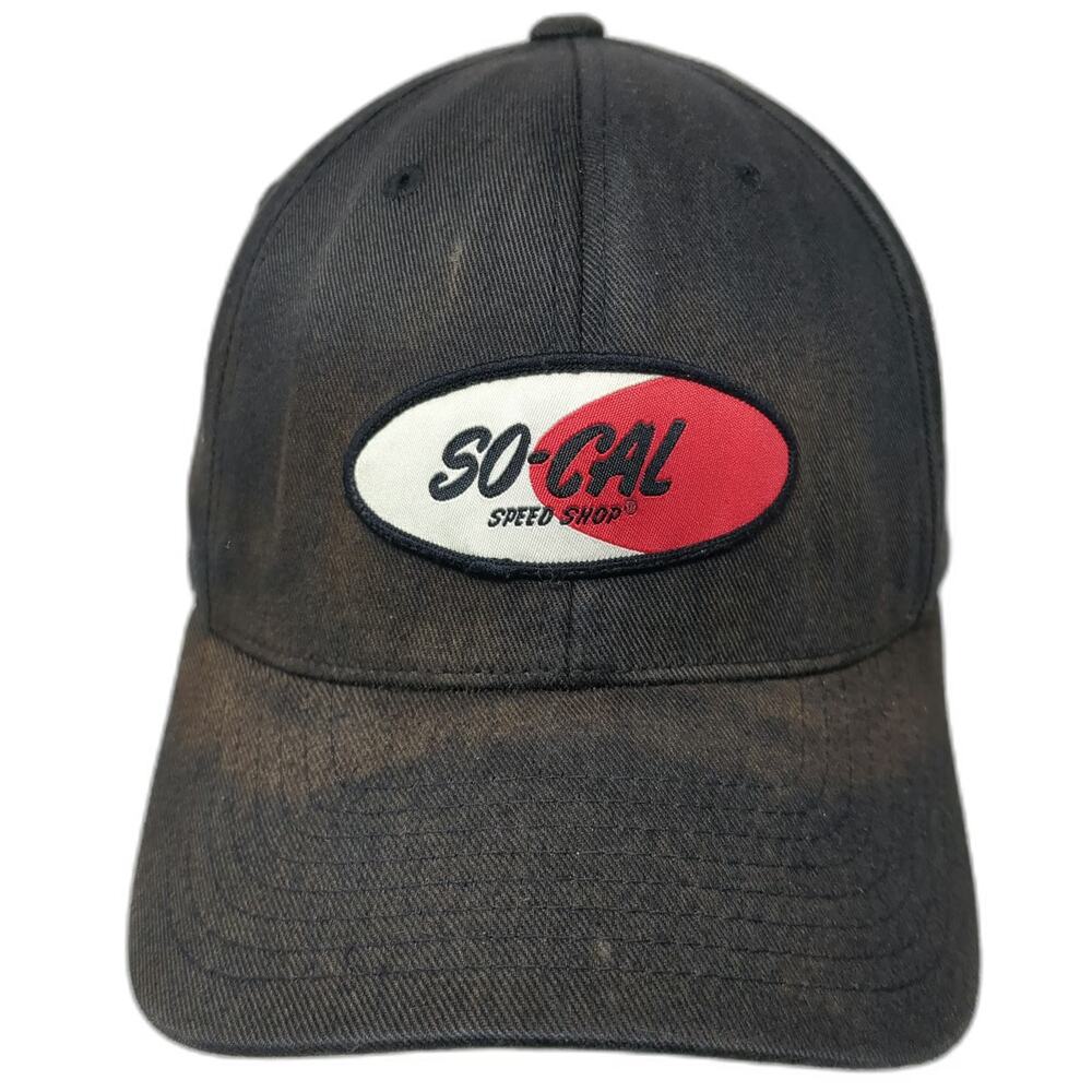 So-Cal Speed Shop Baseball Cap Black M Flexfit Fitted Patched Sun Faded Hat